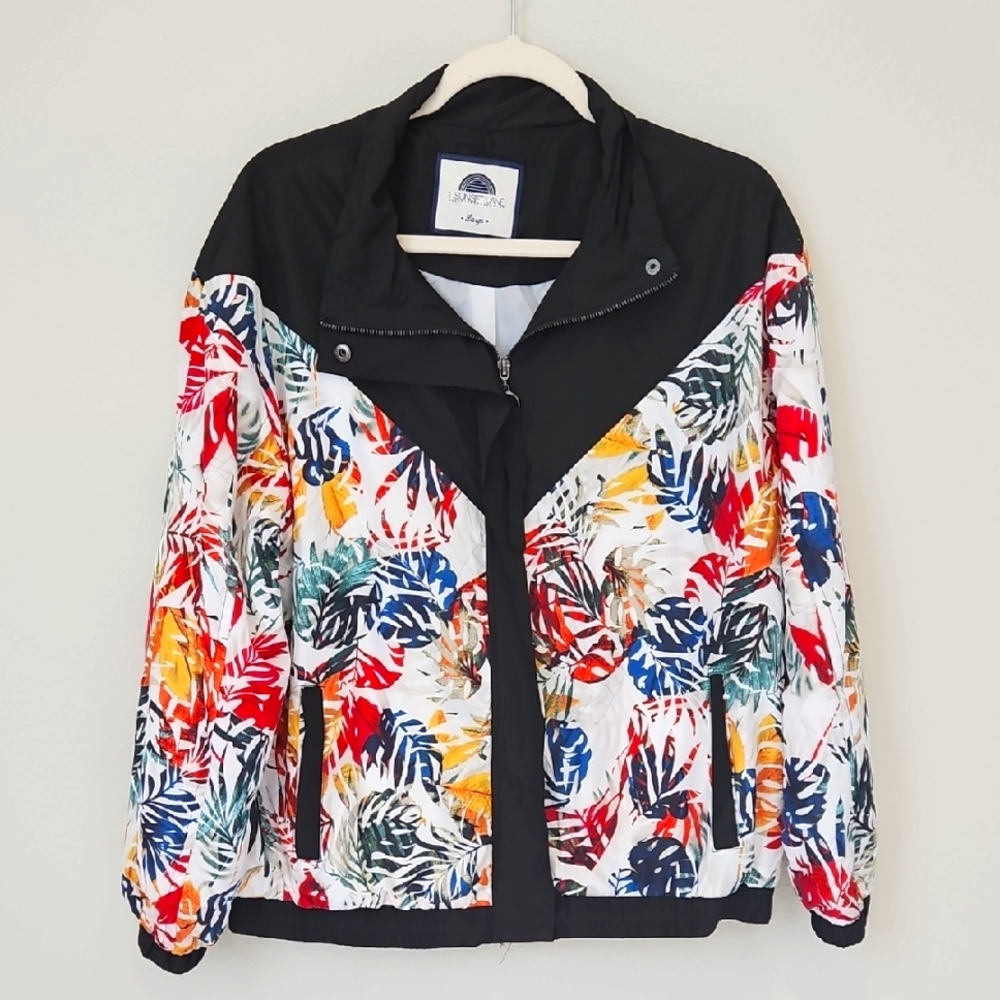 WINDBREAKER 1 SUNSET LANE LARGE Colorful Leaf Print Womens